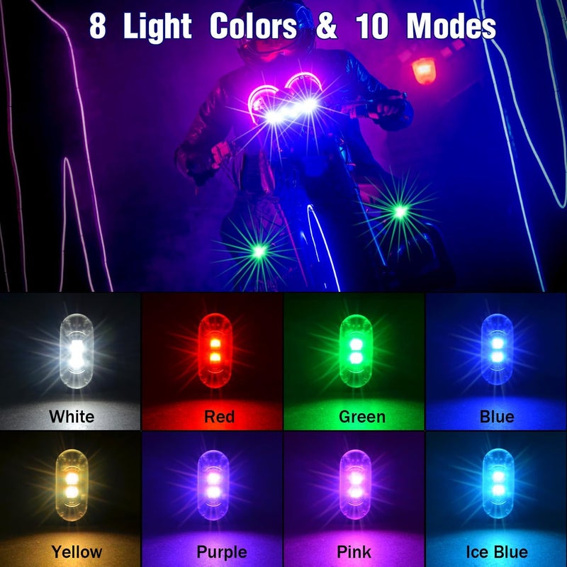 Aukmak 4PCS Wireless LED Strobe Lights with Remote Control, 8 Colors Rechargeable Led Lights Anti-Collision LED Emergency Warning Lights for Car Motorcycle Bike Drone Aircraft - Image 2